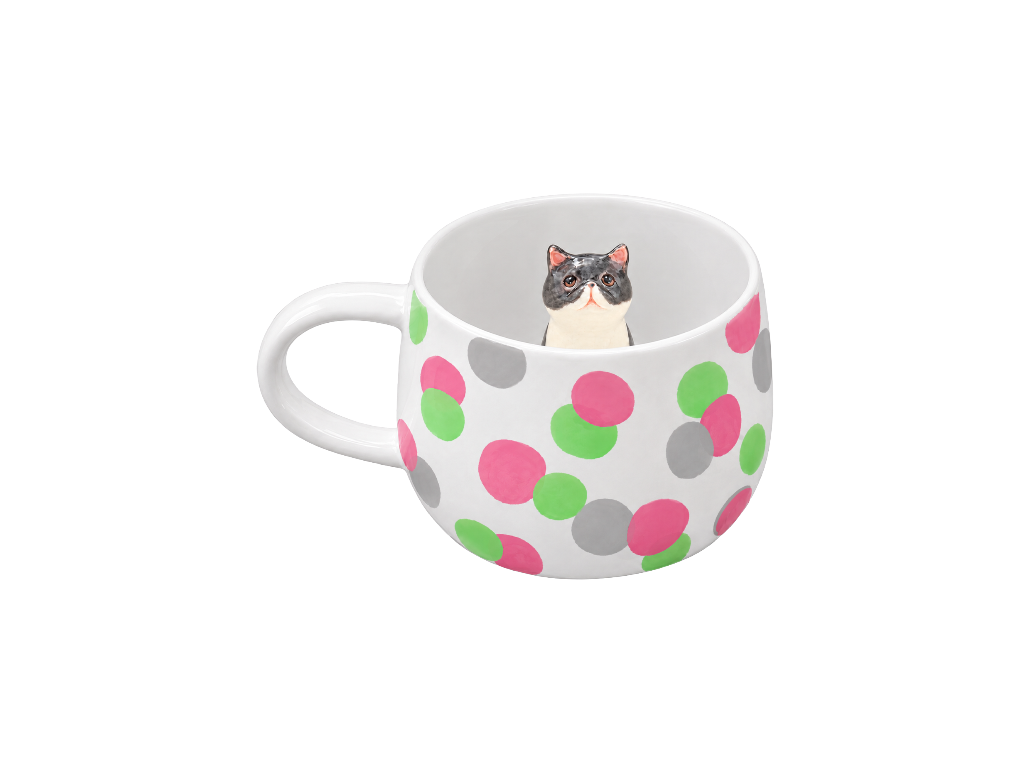 Tasse personnalisée Pois Confettis avec figurine d’animal modelée à l’intérieur